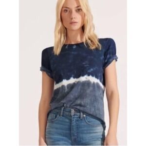 Veronica Beard Jeans Womens Callipe Tie-Dye Pima Cotton Short Sleeve Tee Blue XS